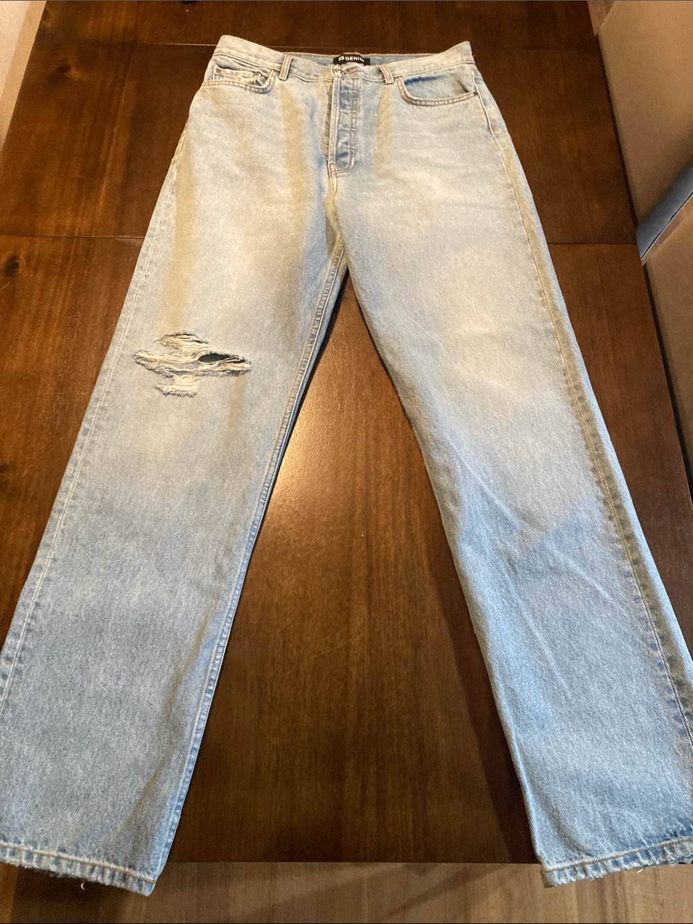 EB Denum Light Blue Distressed Womens Jeans - Classic Straight Fit